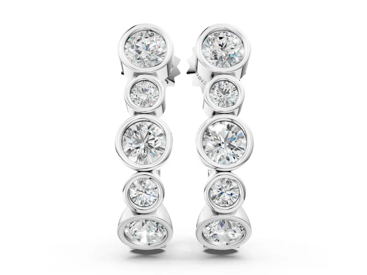 Bezel Set Round Diamond Hoop Earrings Silver