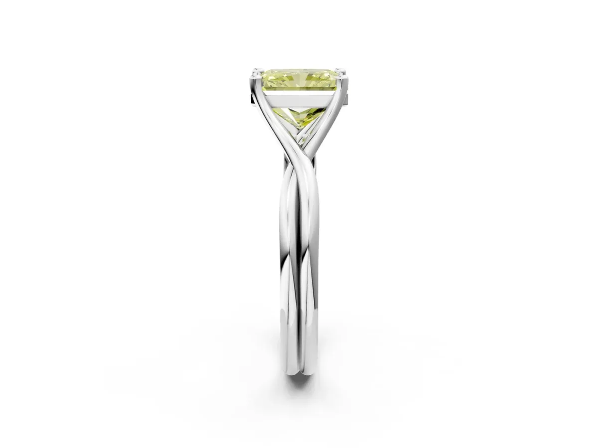 Fancy Yellow Radiant Cut Diamond Solitaire Twist Band Prong Setting Ring Platinum