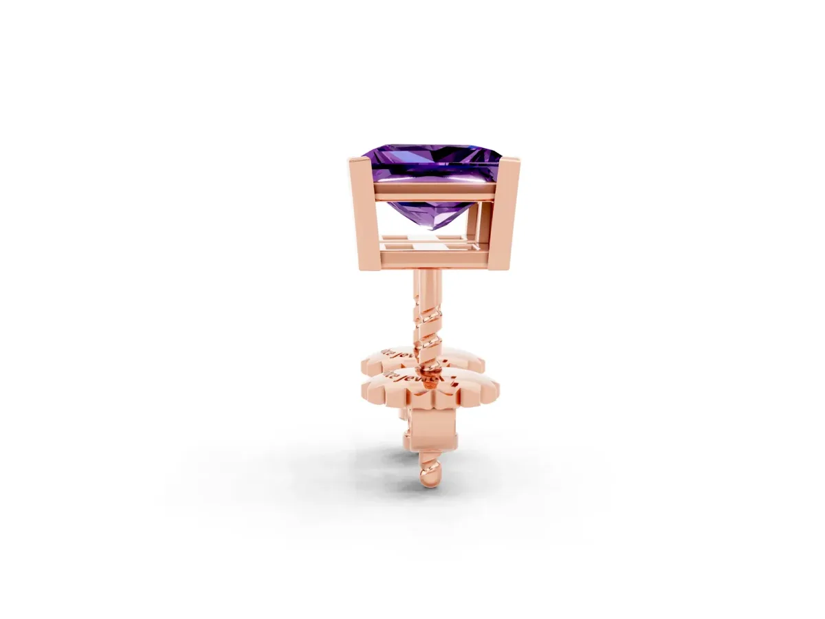 Princess Cut Amethyst Stud Earrings Rose gold