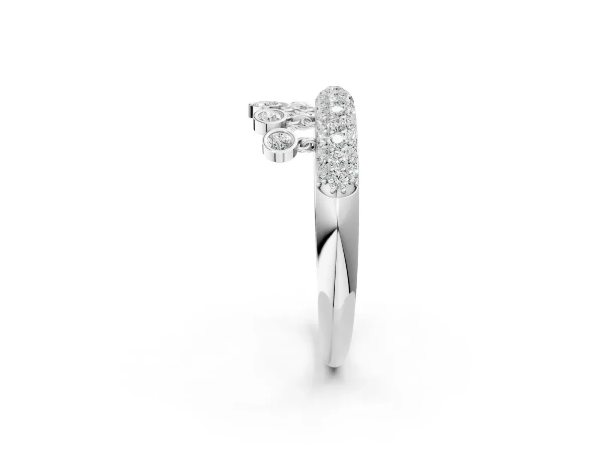 Round Diamond Dangle Promise Ring with Round Diamond Pavé Platinum