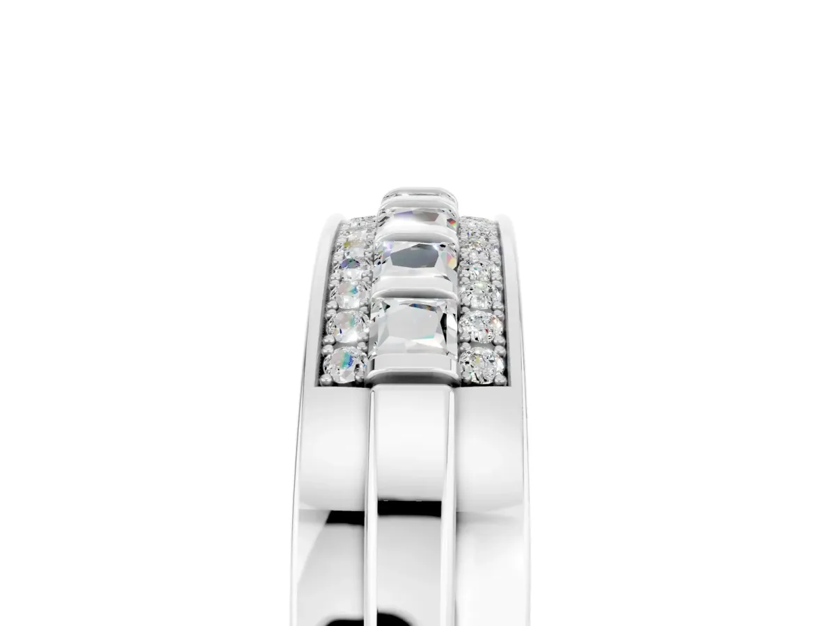 Bar-Set Princess Cut Moissanite Pavé Band Silver