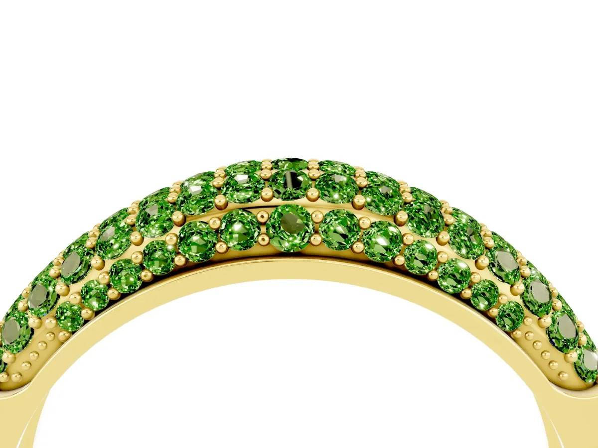Three-Row Pavé Round Peridot Dome Band Yellow gold