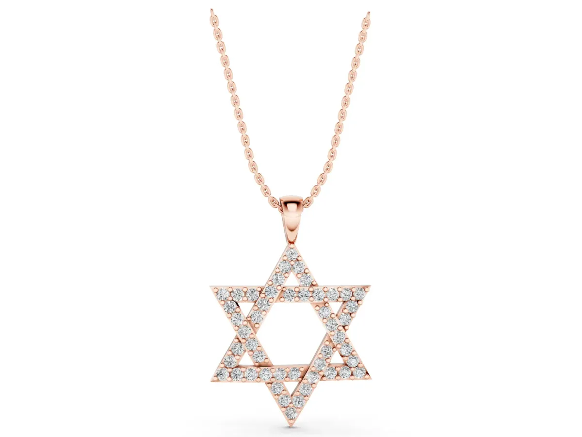 Pavé Round Diamond Star Pendant with Four-Prong Setting Rose gold
