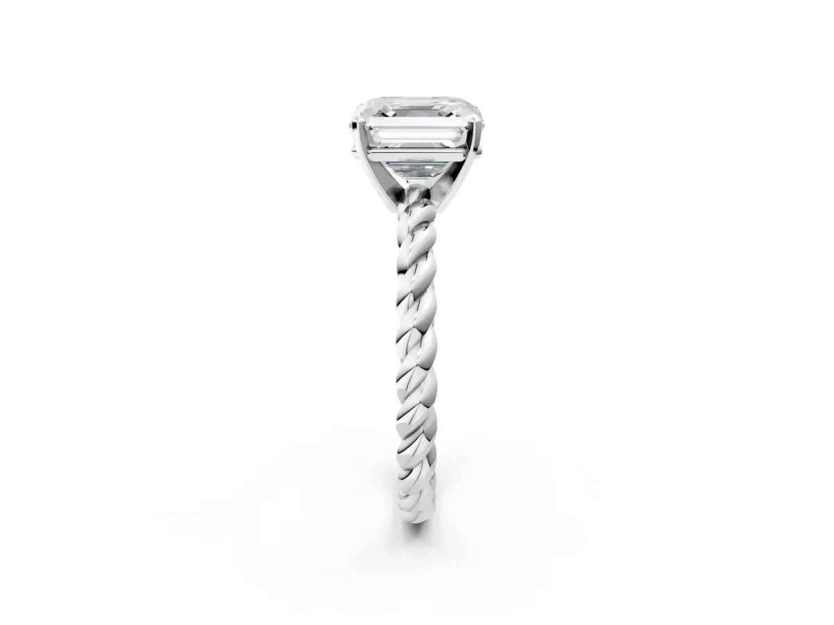 Asscher Cut Cut Solitaire Twisted Band with Four-Prong Setting Platinum