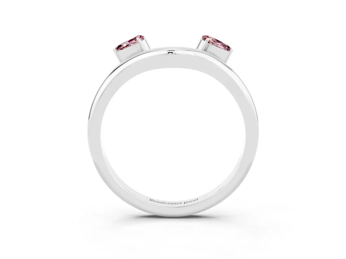 Pear Cut Morganite Two-Stone Open Band Ring with Prong Setting Platinum