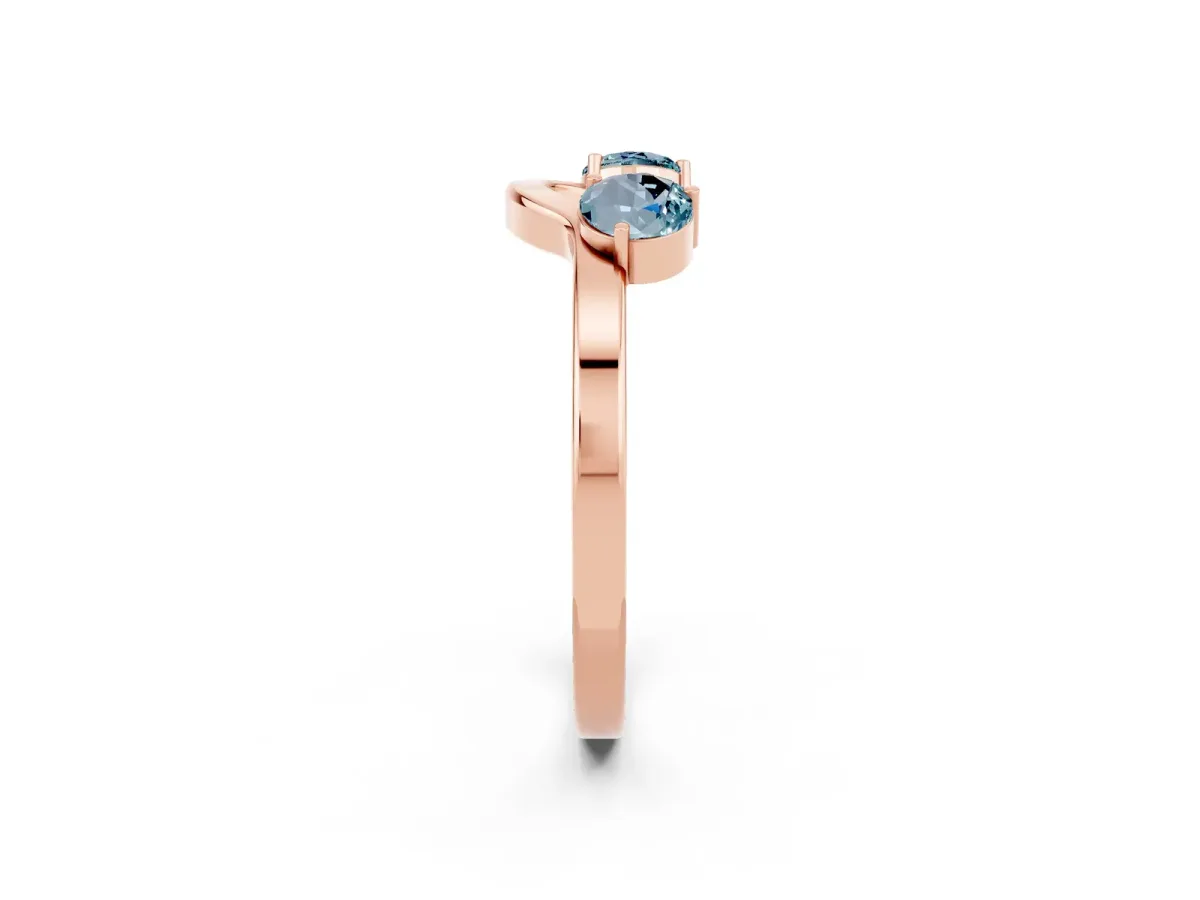 Dual Round Aquamarine Open Band Ring with Prong Setting Rose gold