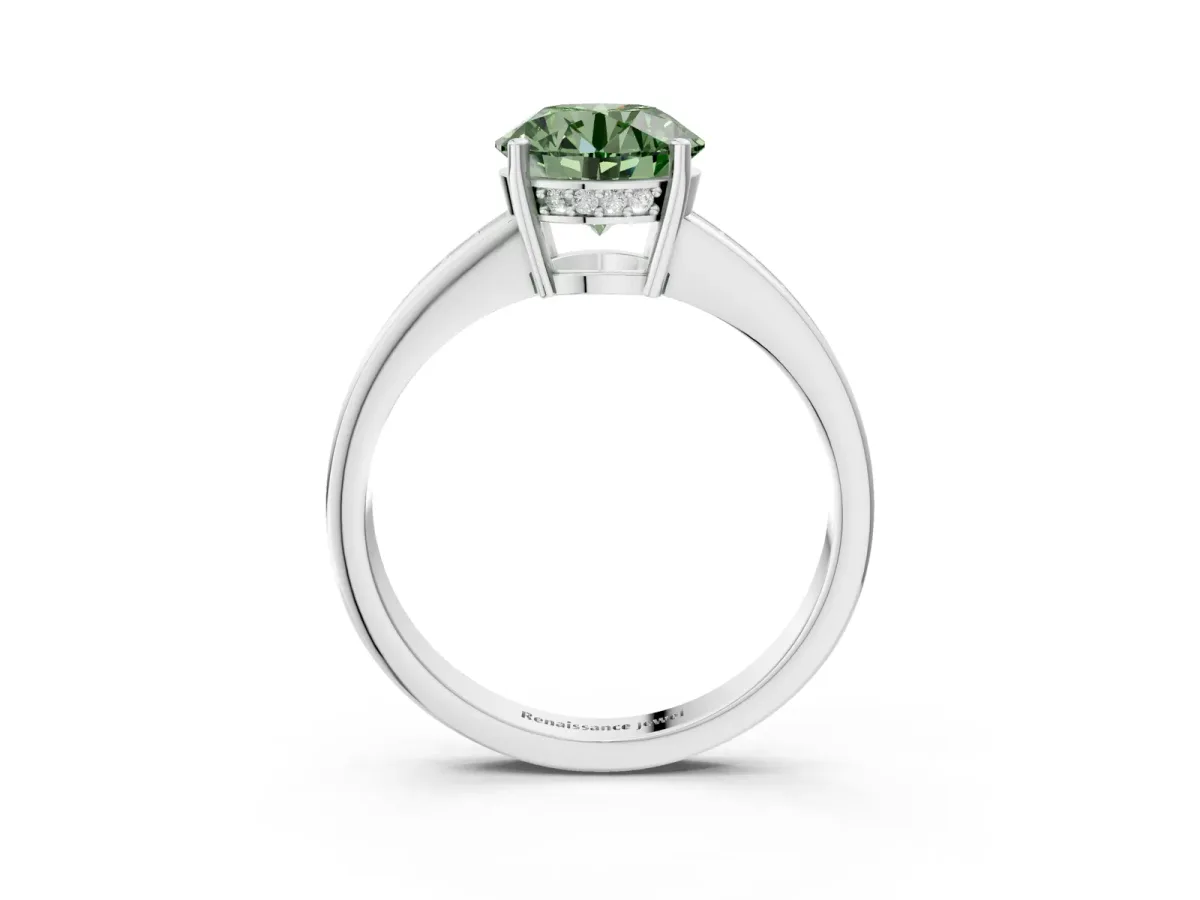 Fancy Green Asscher Cut Solitaire Pavé Band Prong Setting Ring Platinum