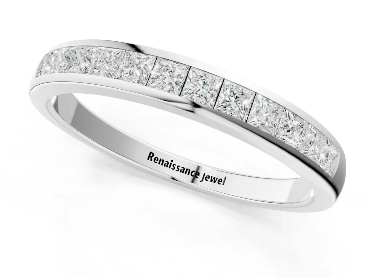 Princess Cut Channel Set Diamond Eternity Band White gold