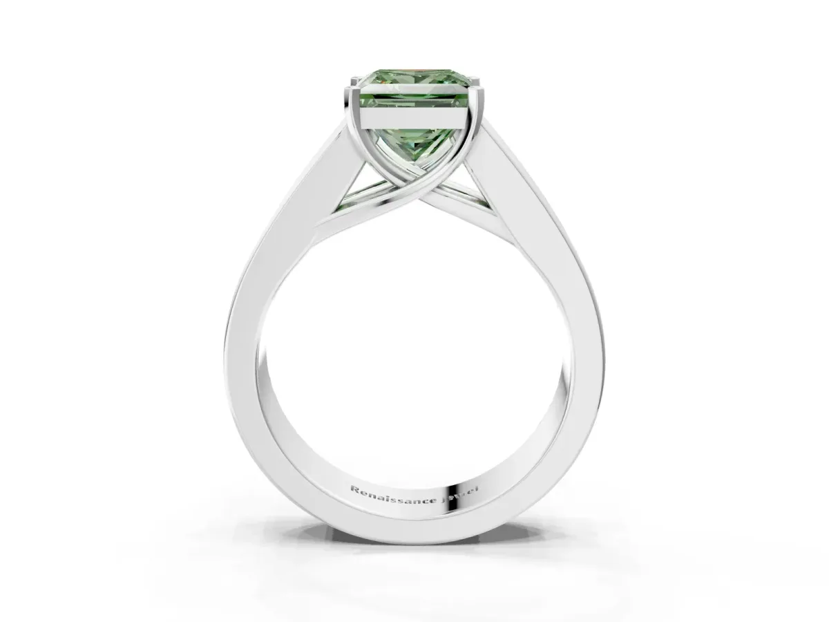 Fancy Green Princess Cut Cut Channel Set Solitaire Ring with Four-Prong Setting Silver