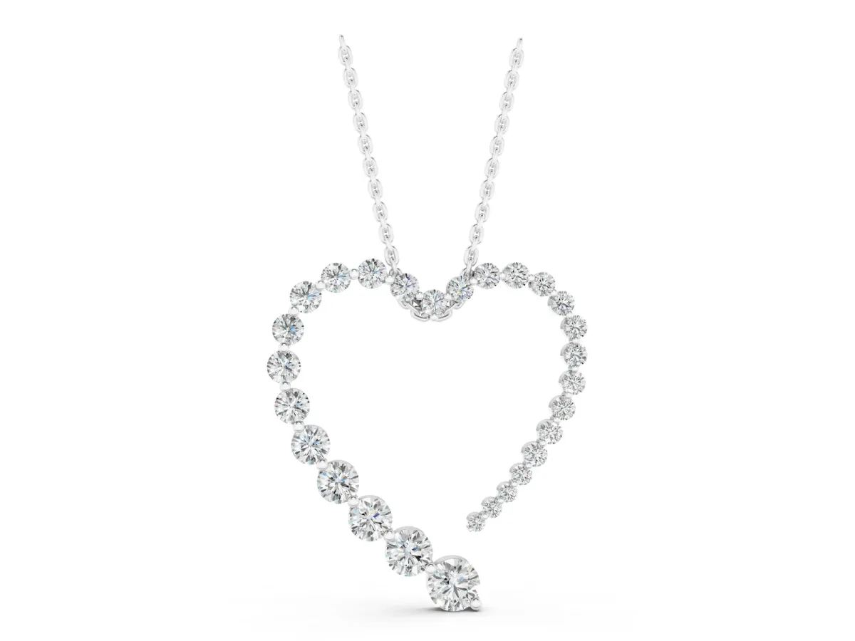 Round Diamond Heart Pendant with Prong Setting Silver