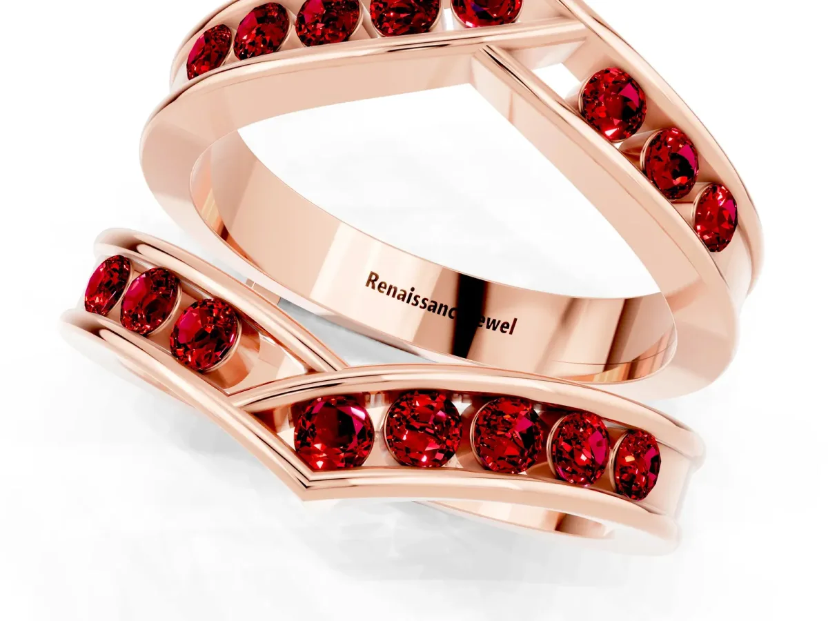 Round Ruby Channel-Set Chevron Band Rose gold