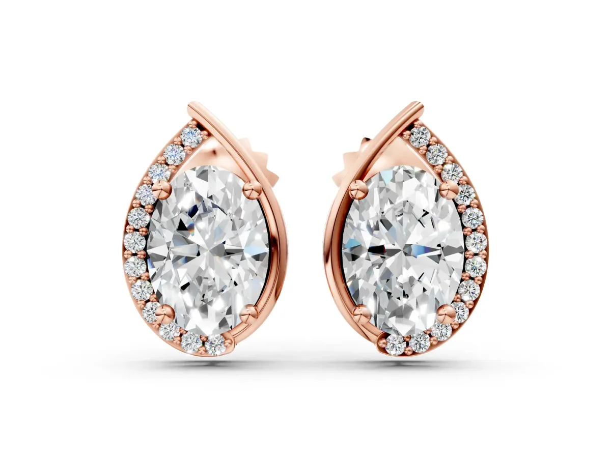 Oval Diamond Teardrop Framed Stud Earrings Rose gold