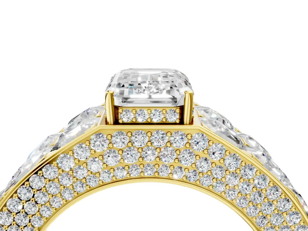 Emerald Cut Diamond Radiant Pavé Mens Ring Yellow gold