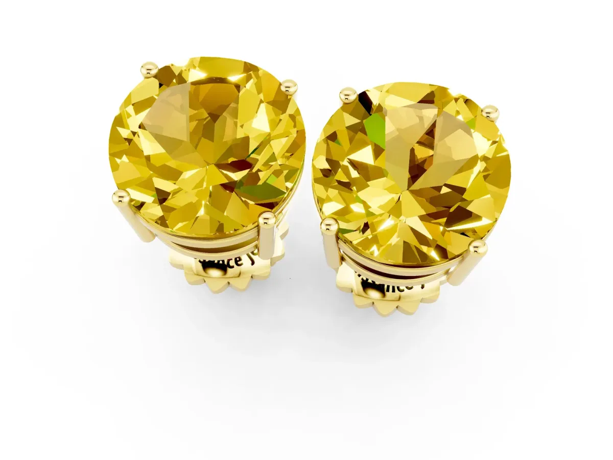 Round Cut Yellow Sapphire Stud Earrings Yellow gold