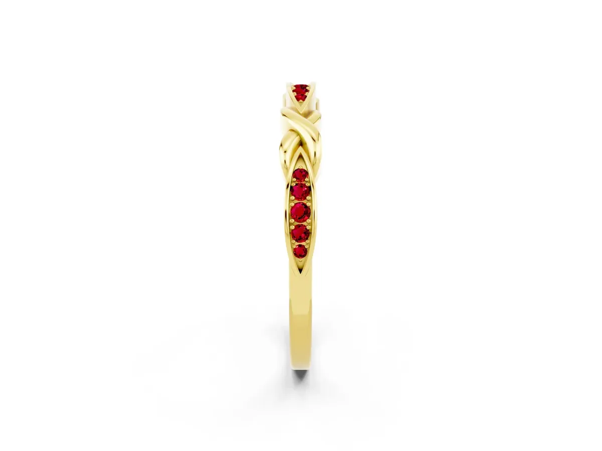 Twisted Marquise Ruby Pavé Band with Shared Prong Setting Yellow gold