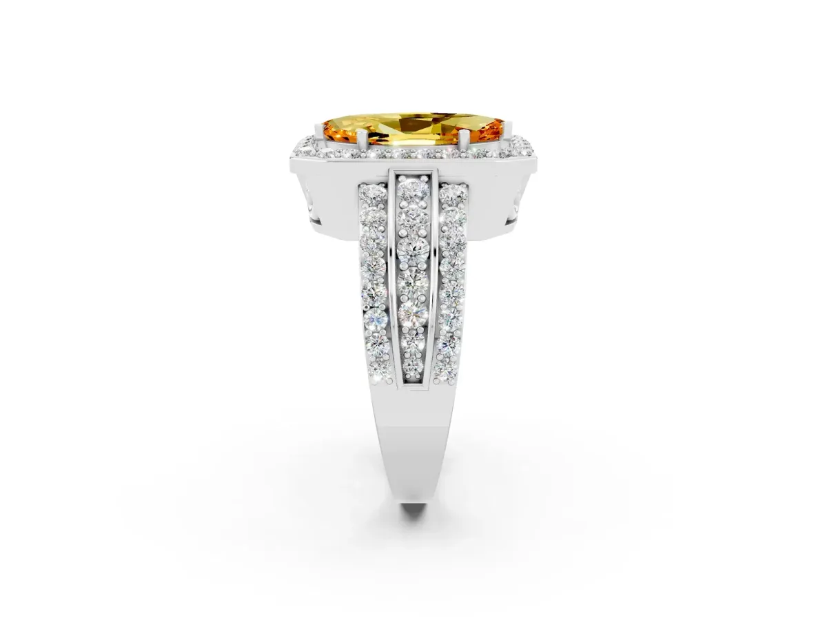 Marquise Cut Halo Citrine Ring with Round Split Shank and Prong Setting Silver