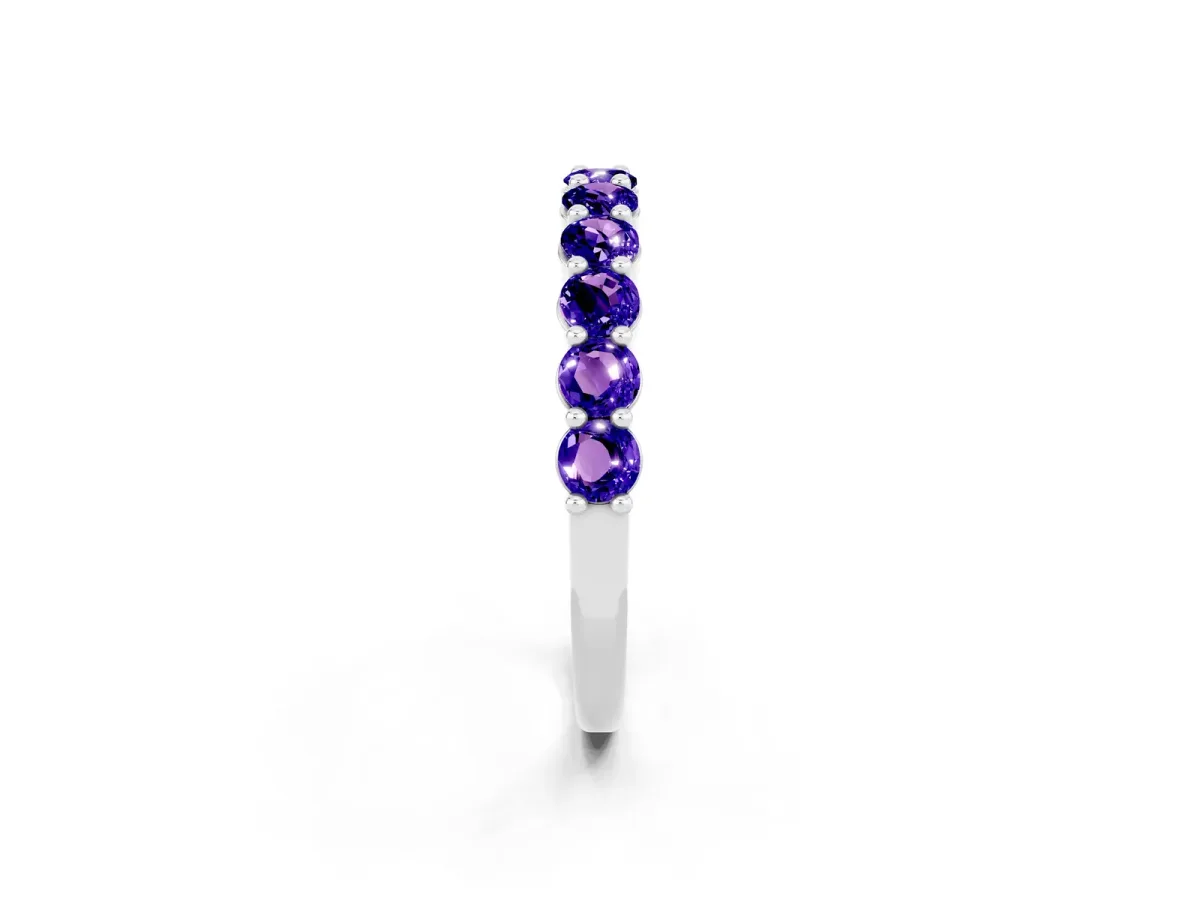Round Tanzanite Half Eternity Band with Prong Setting Silver