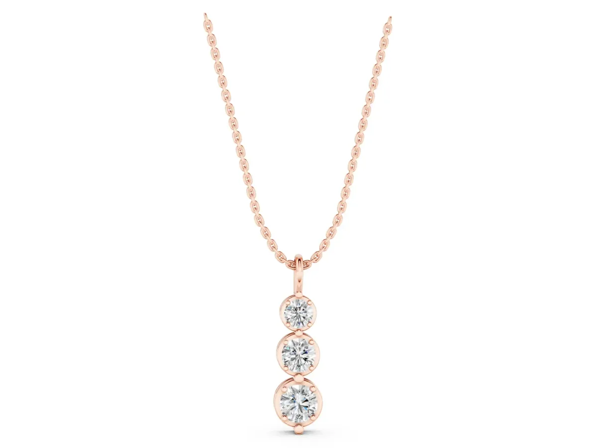 Three-Stone Round Diamond Drop Pendant with Prong Setting Rose gold