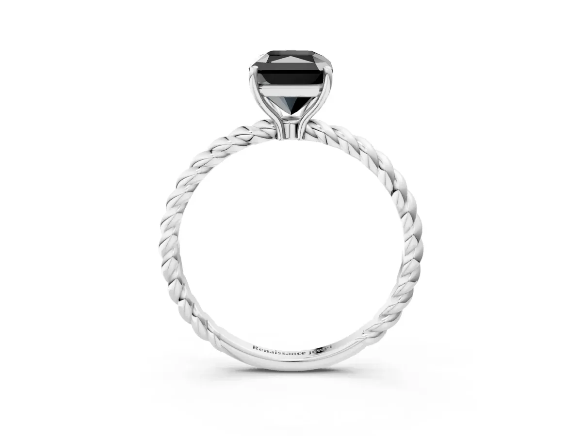 Fancy Black Radiant Cut Solitaire Twisted Band 4-Prong Ring Platinum