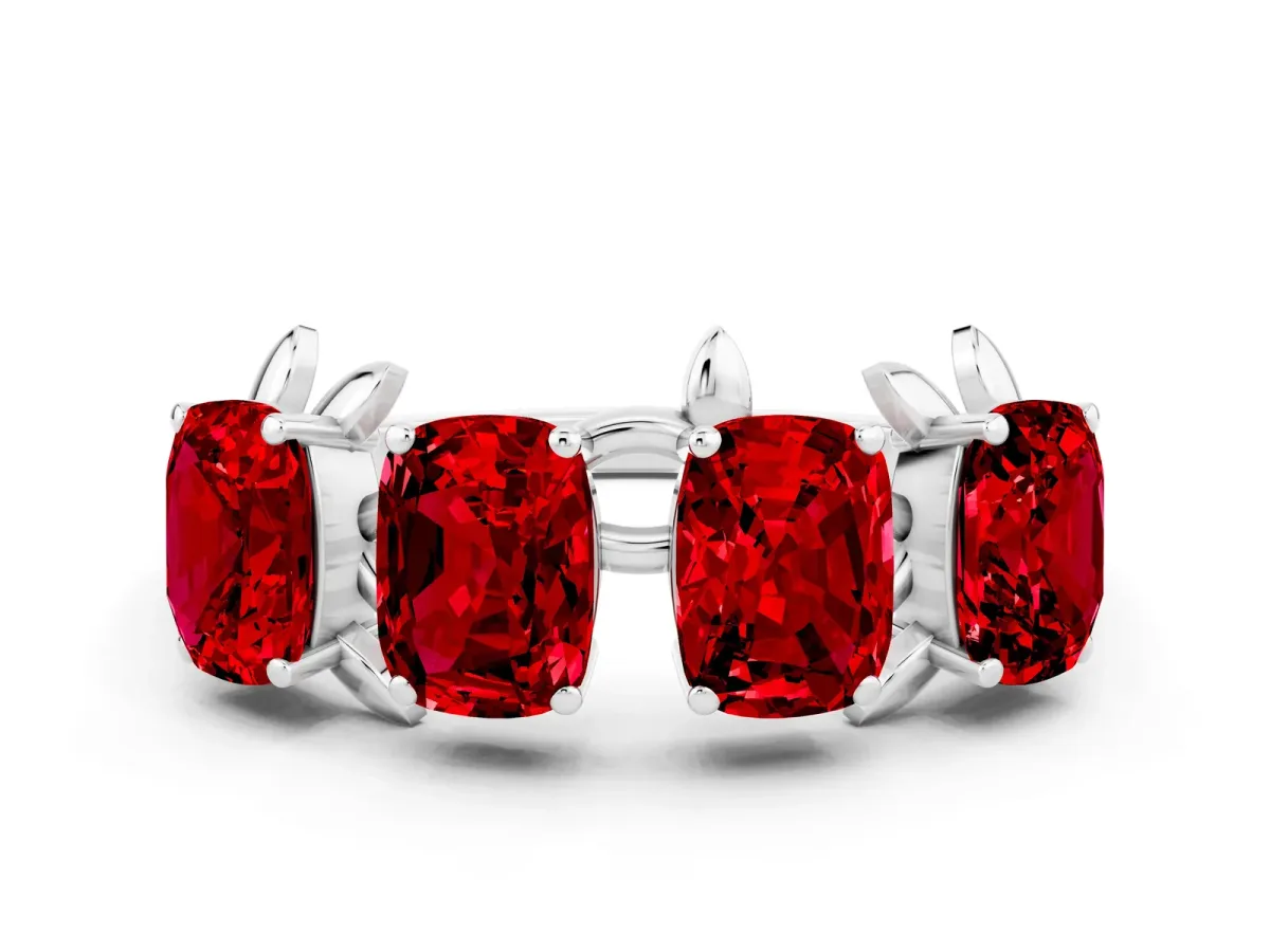 Emerald Cut Ruby Prong-Set Half Eternity Band Platinum