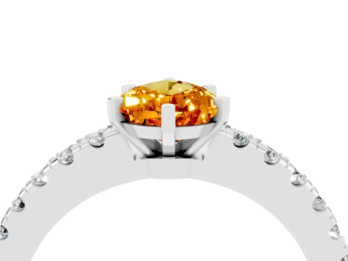 Pear Cut Solitaire Citrine with Pavé Band and Four-Prong Setting Silver