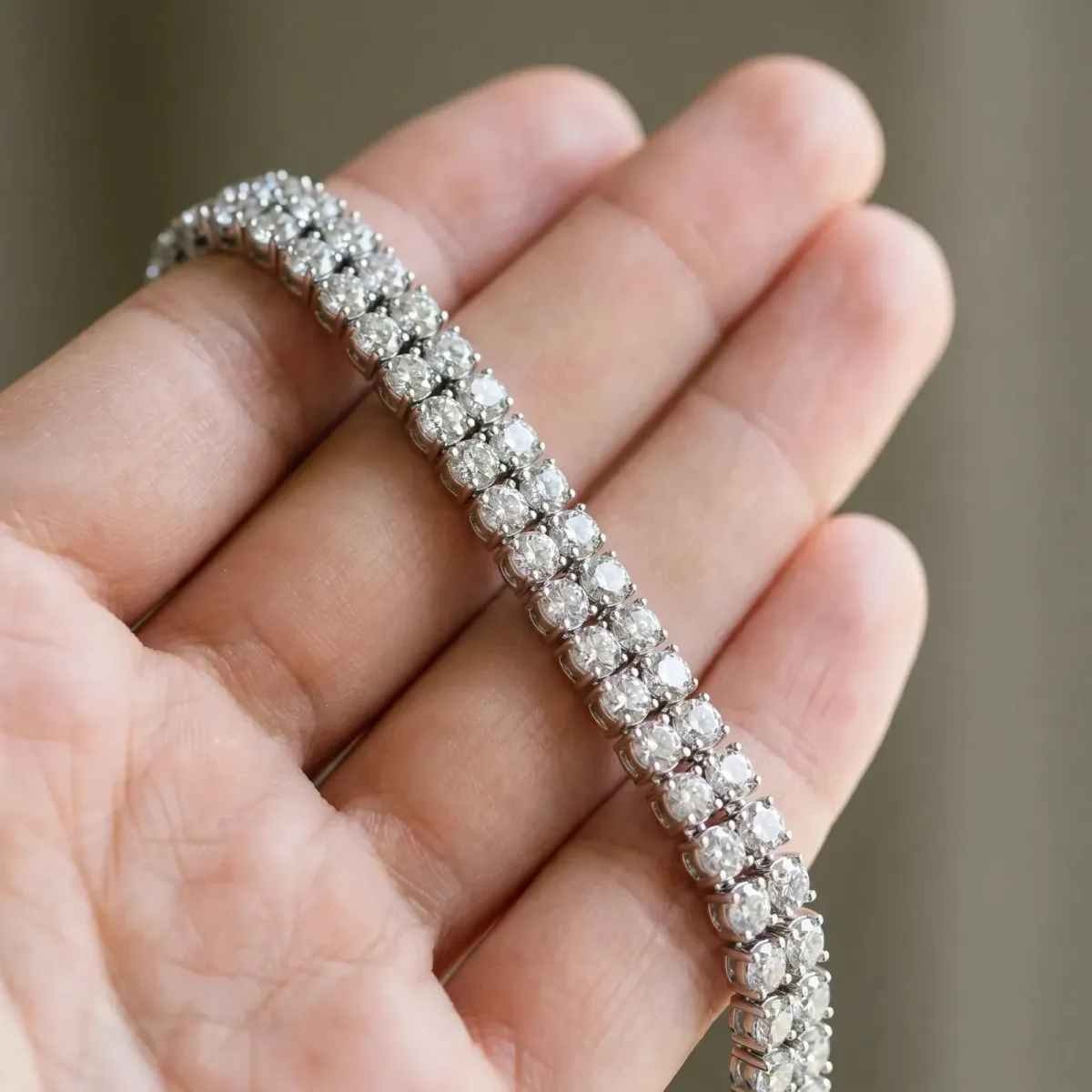Double Row Round Diamond Tennis Bracelet with Prong Setting Silver