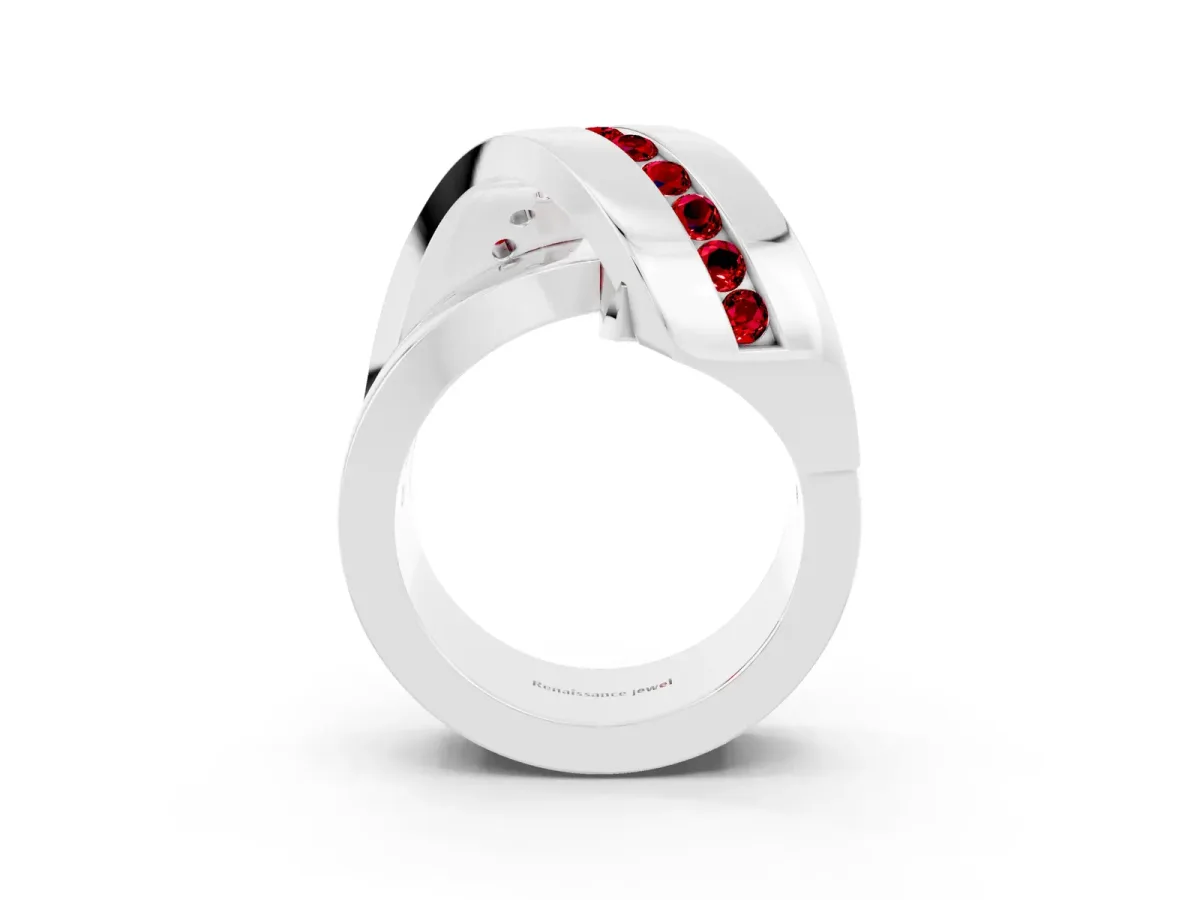 Pavé Round Ruby Crossover Band with Channel Setting Silver