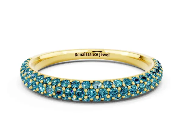 Round Blue Topaz Pavé Eternity Band with Shared Prong Setting Yellow gold