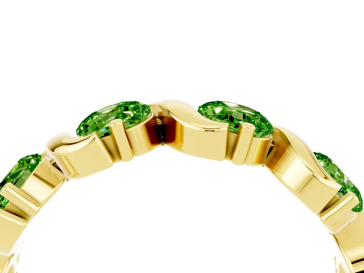Round Peridot Half Eternity Band with Wave Prong Setting Yellow gold