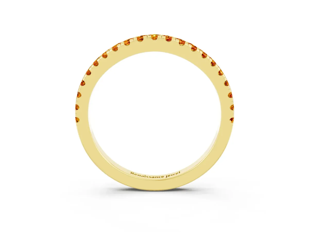 Round Citrine Pavé Half Eternity Band with Shared Prong Setting Yellow gold