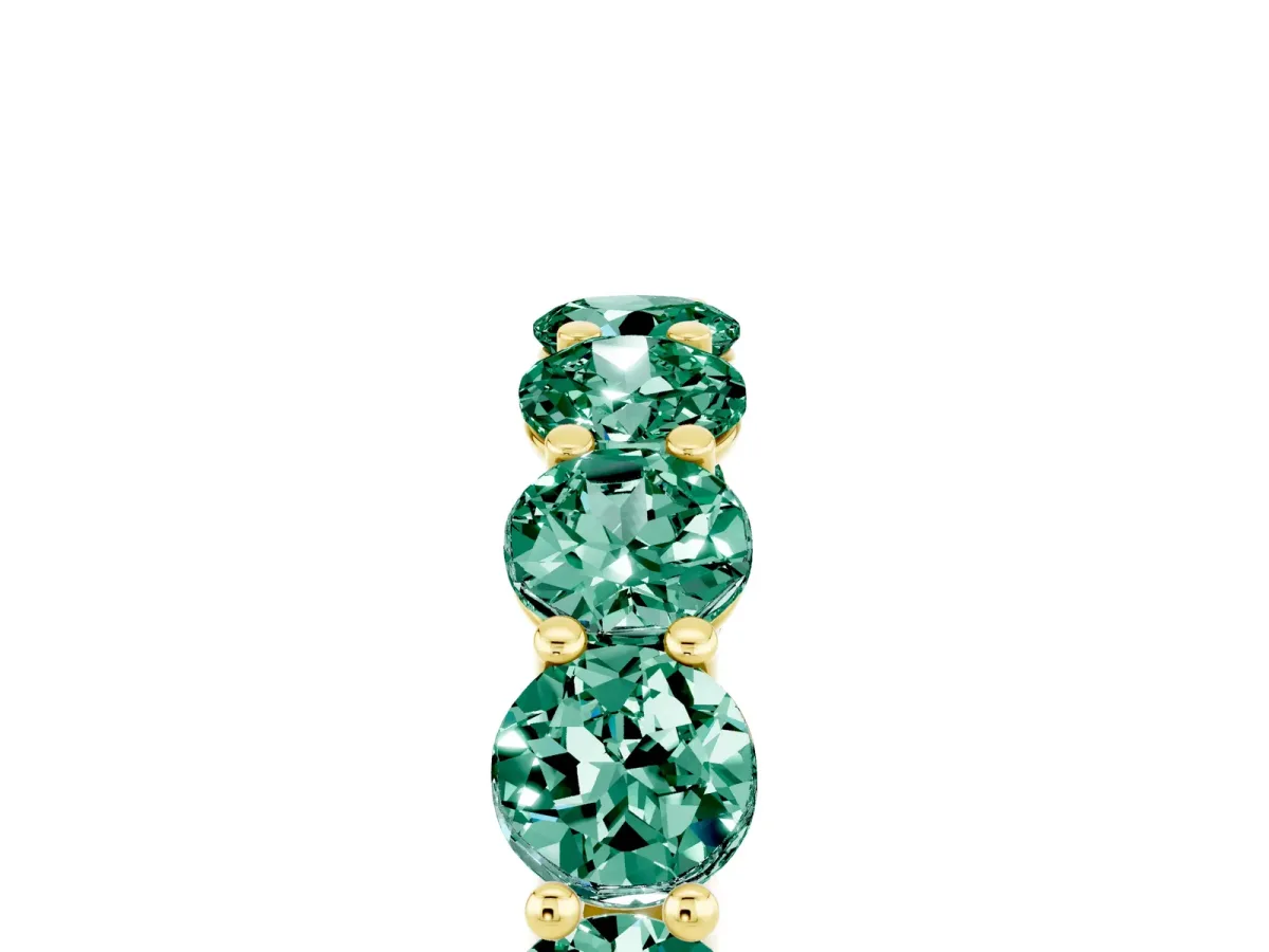 Round Green Sapphire Shared Prong Eternity Band Yellow gold