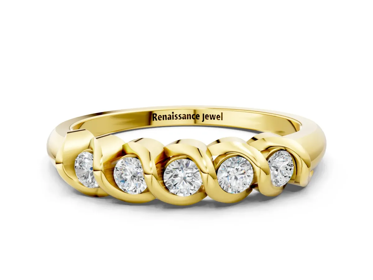 Round Diamond Eternity Band with Twist Prong Setting Yellow gold