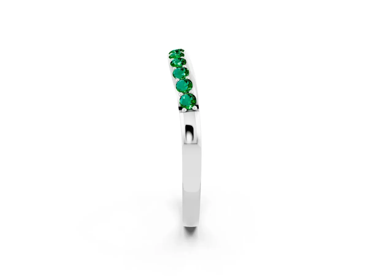 Round Emerald Curved Wedding Band with Channel Setting Silver
