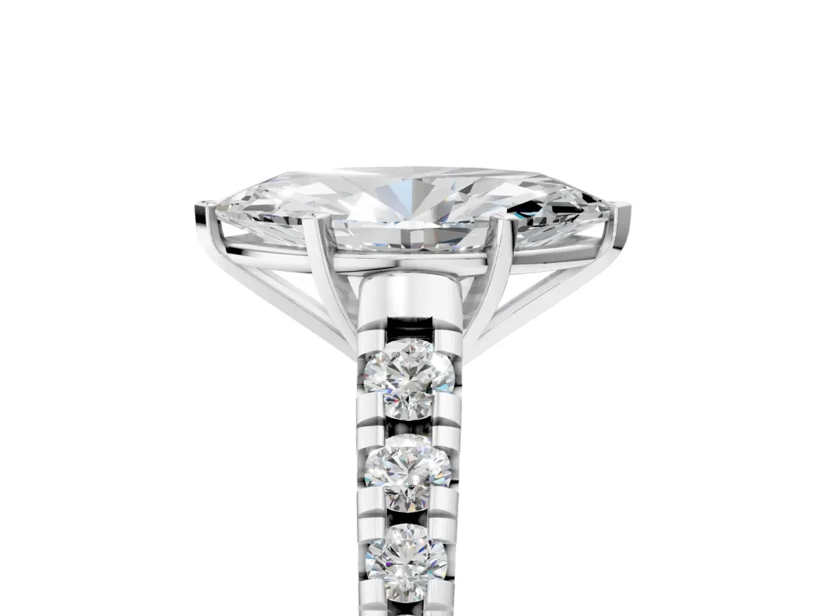 Marquise Cut Diamond Cathedral Solitaire Ring with Round Pavé Band Platinum