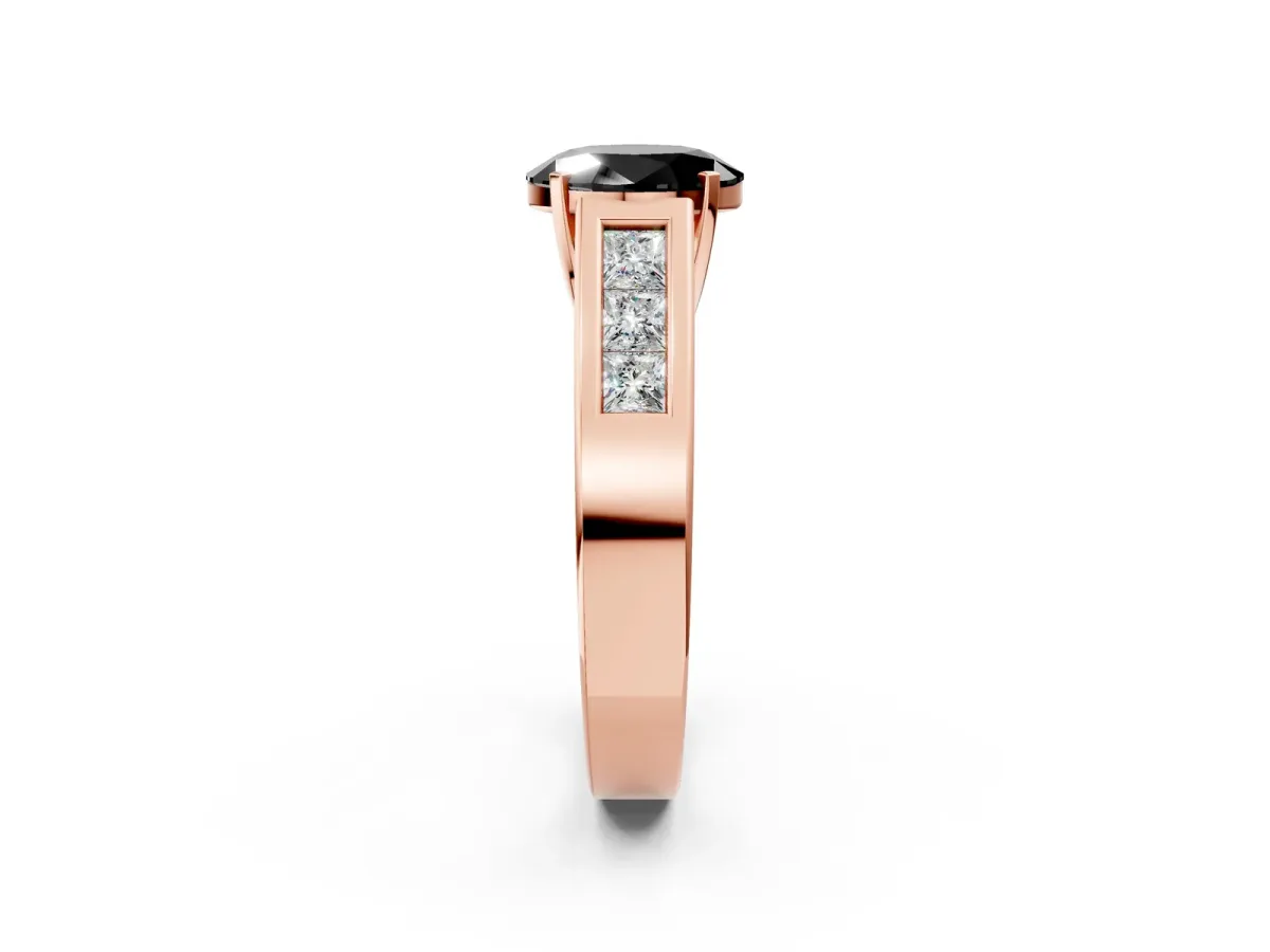 Fancy Black Oval Cut Cut Channel Set Solitaire Ring with Four-Prong Setting Rose gold