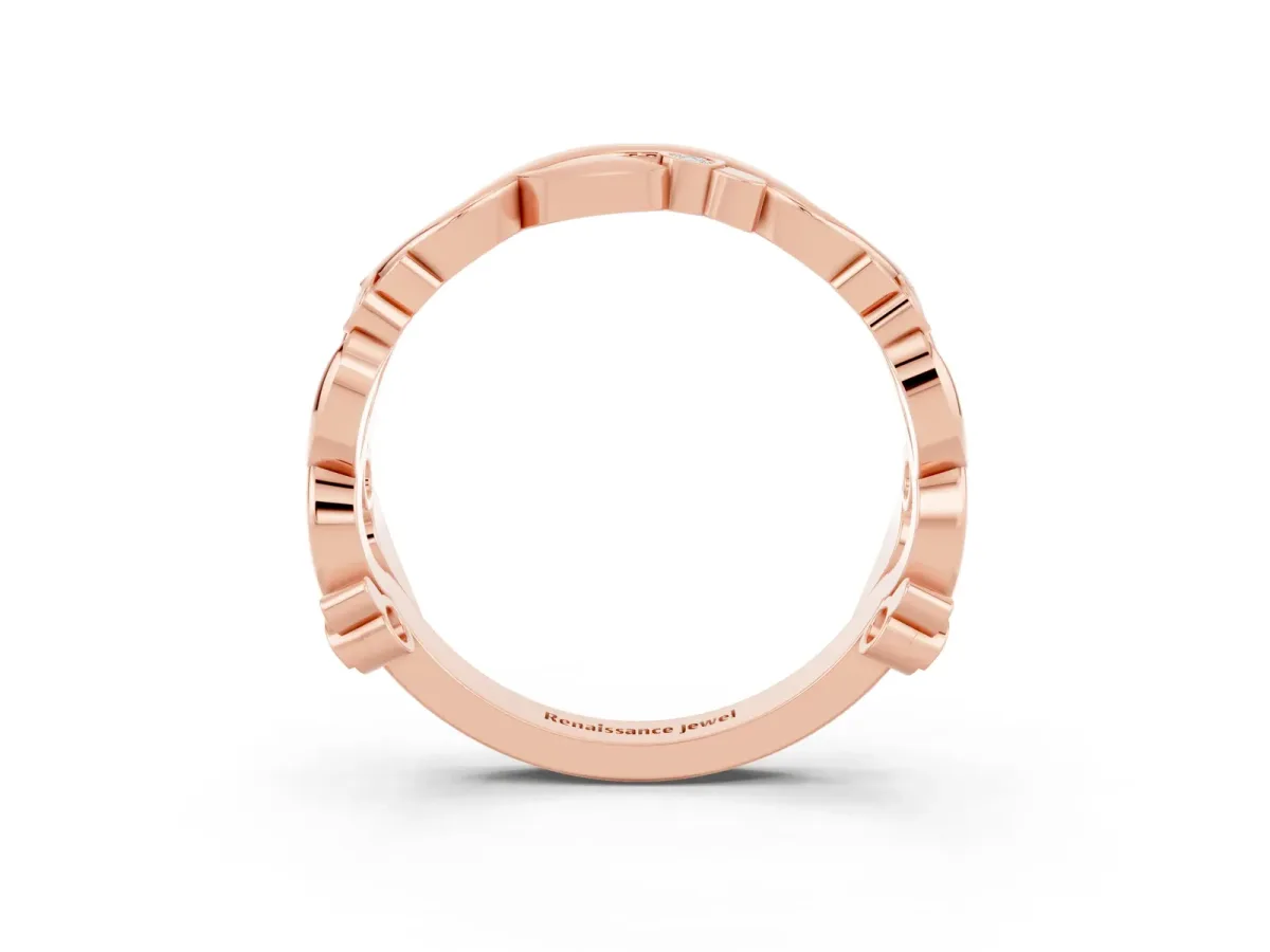 Round Moissanite Leaf Eternity Band with Bezel Setting Rose gold