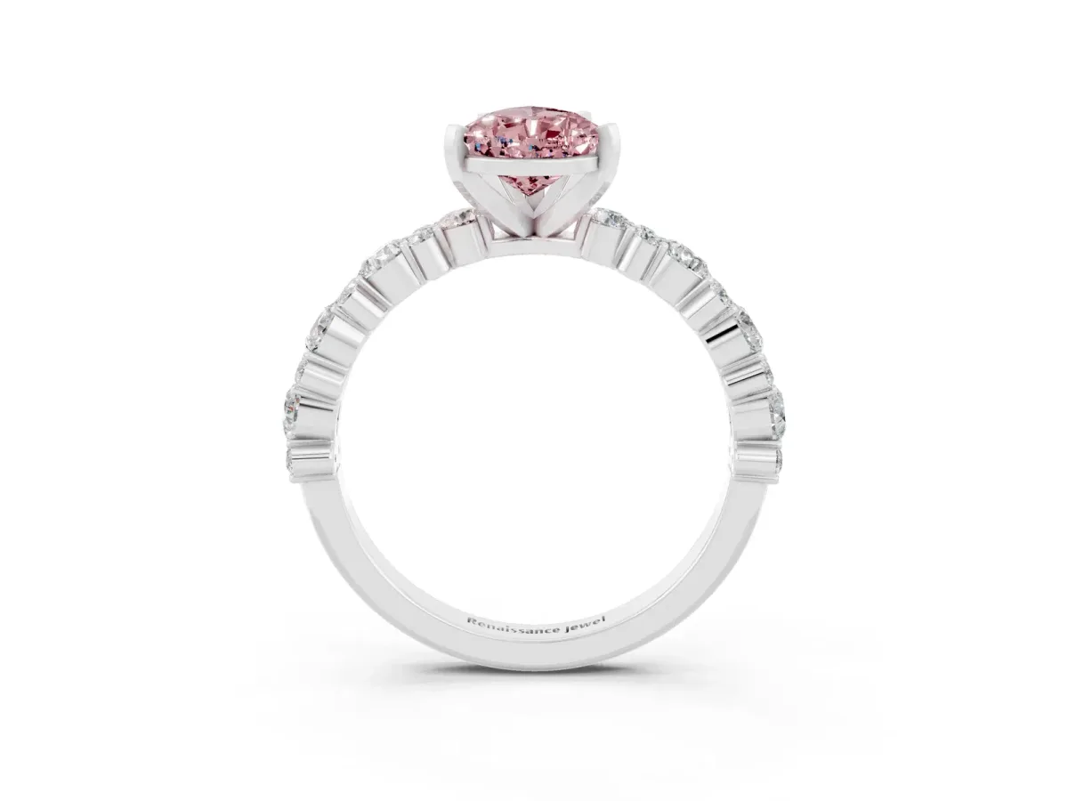 Pear Cut Morganite Side Stone Solitaire Ring with Round and Four-Prong Setting White gold