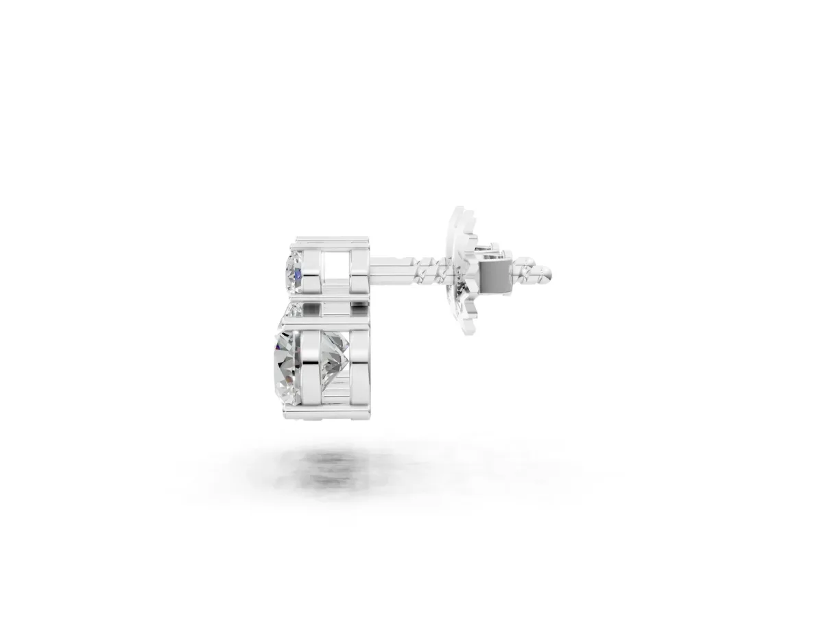 Round Diamond Basket-Set Stud Earrings with Diamond Accent White gold