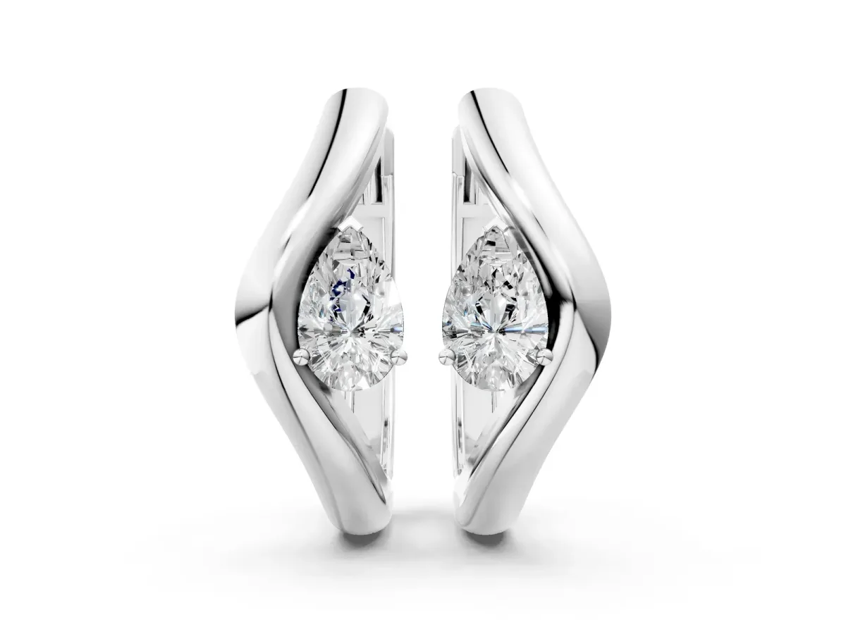 Pear Diamond Silhouette Hoop Earrings White gold