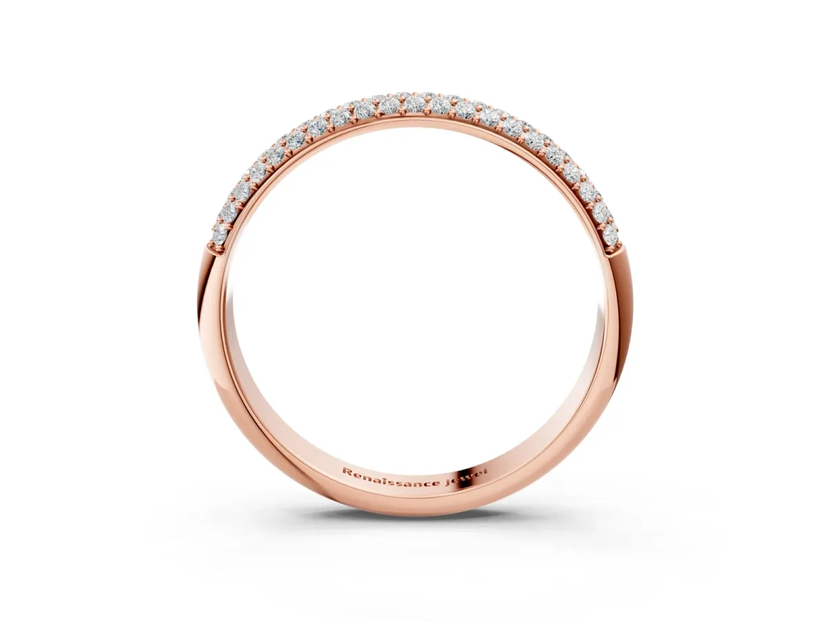 Three-Row Pave Round Diamond Eternity Band with Shared Prong Setting Rose gold