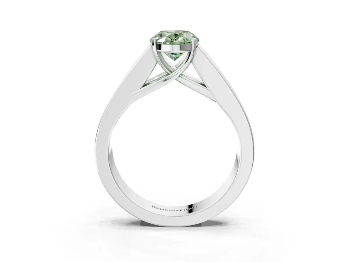 Fancy Green Oval Cut Cut Channel Set Solitaire Ring with Four-Prong Setting Silver