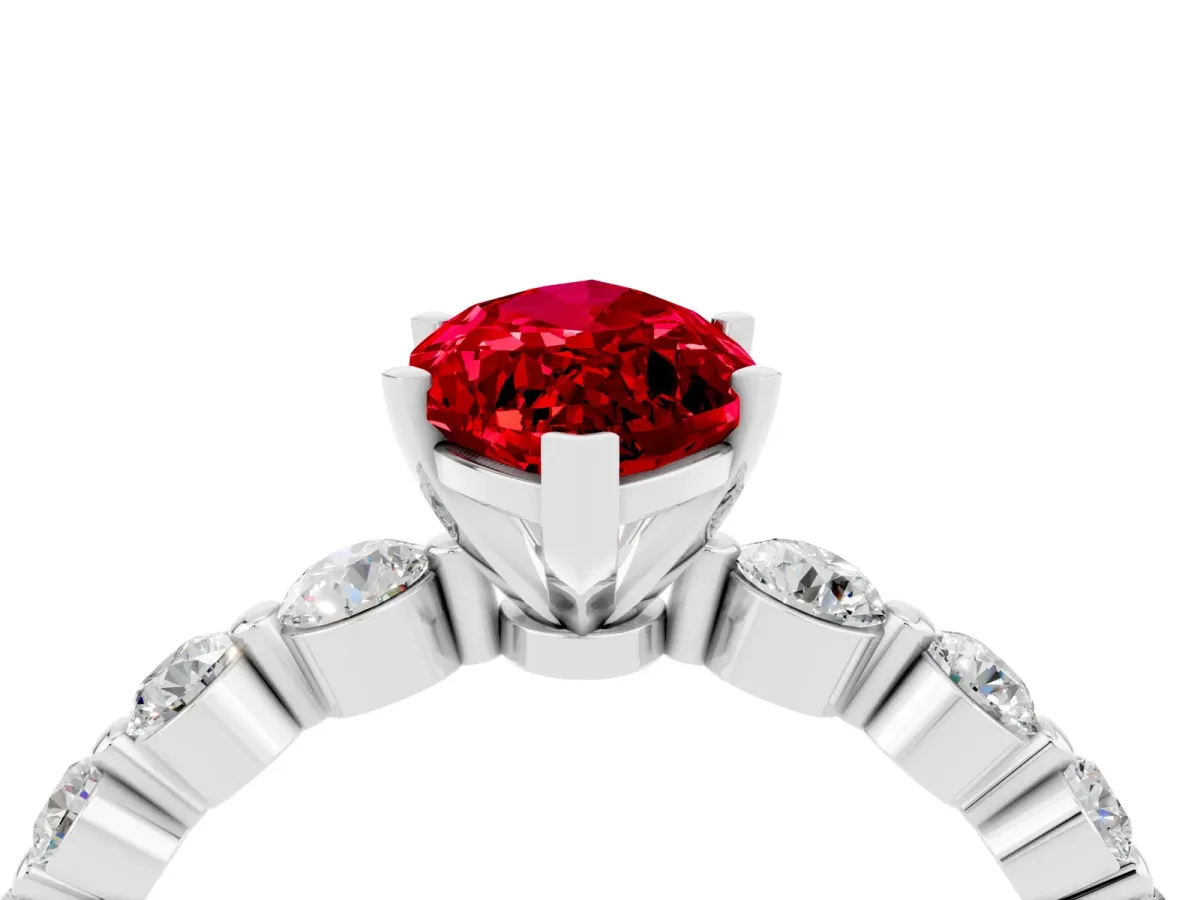 Marquise Cut Solitaire Ruby Ring with Pave Band and Four-Prong Setting Silver
