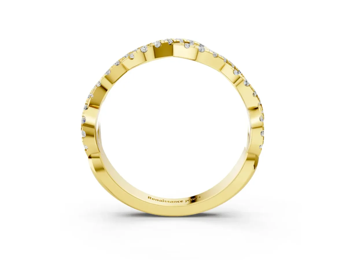 Round Diamond Twisted Eternity Band with Pavé and Shared Prong Setting Yellow gold