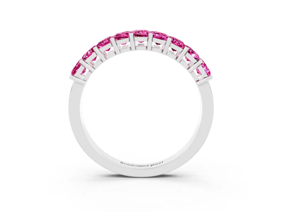 Emerald Cut Pink Sapphire Prong-Set Eternity Band Silver