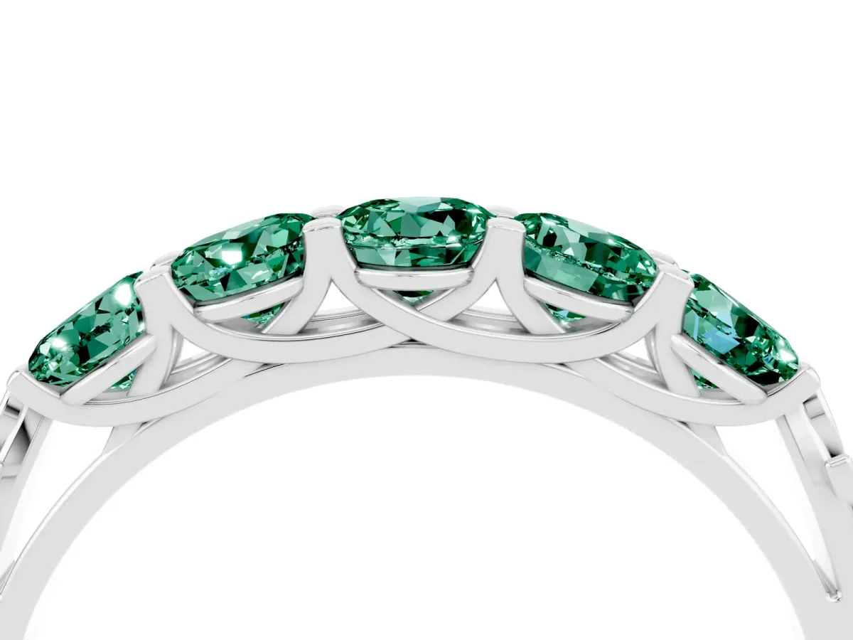 Five-Stone Round Green Sapphire Prong-Set Band Silver