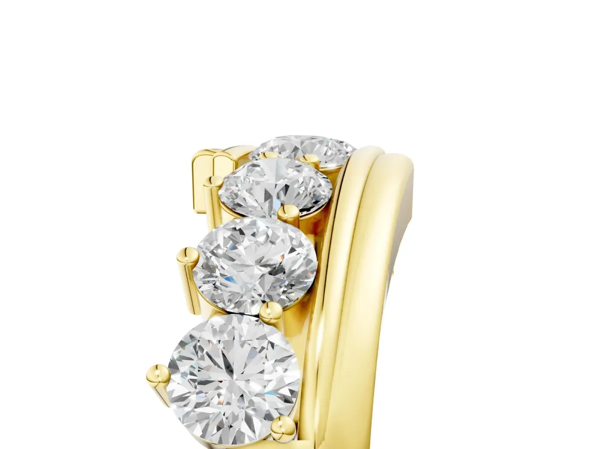 Round Diamond Wave Band with Channel and Shared Prong Setting Yellow gold