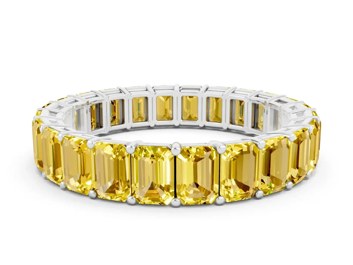 Emerald Cut Yellow Sapphire Eternity Band with Shared Prong Setting Platinum