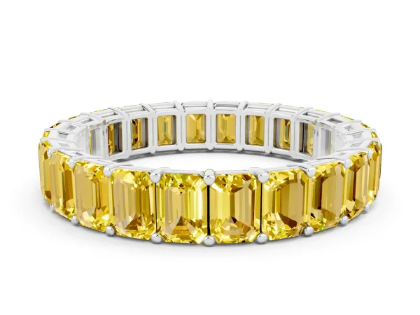 Emerald Cut Yellow Sapphire Eternity Band with Shared Prong Setting Platinum