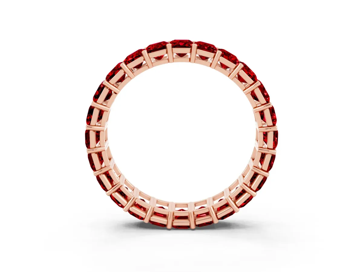 Emerald Cut Ruby Eternity Band with Shared Prong Setting Rose gold