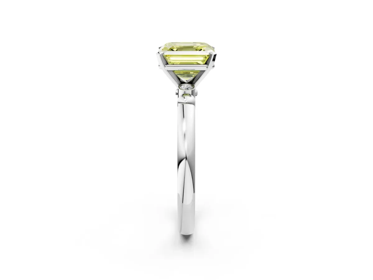 Fancy Yellow Asscher Cut Solitaire Beaded Band with Four-Prong Setting Platinum